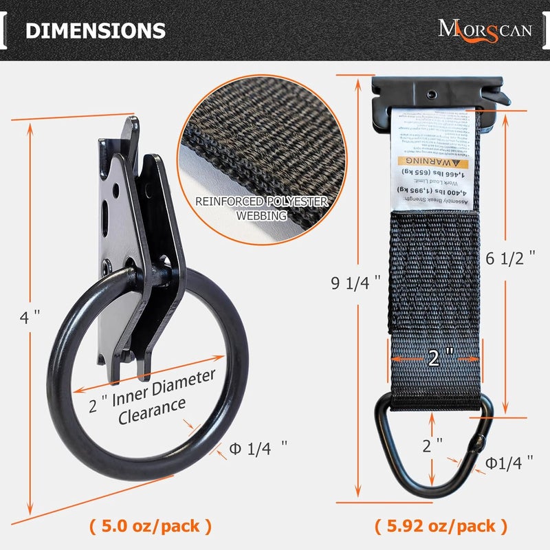 MorScan 4 Pack E-Track O-Rings & 4 Pack 2"x6" Rope Tie-Off Tie Down Anchors, Black 2" Diameter O/D Rings - 1,500 lb Working Load Limit, Secure Cargo in Trucks, Enclosed Trailers, Flatbeds, Vans - Image 3